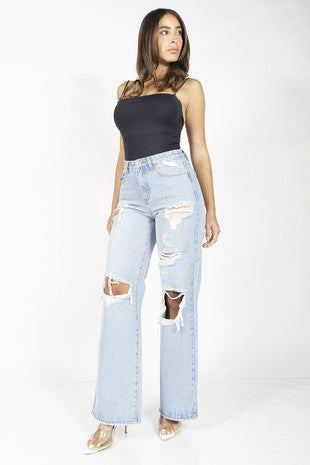 Natalie High Rise Ripped Skater Fit Light Wash Jeans *limited