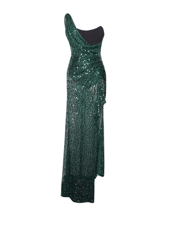 Miss. Cricle Umme Sequin Emerald Green Gown