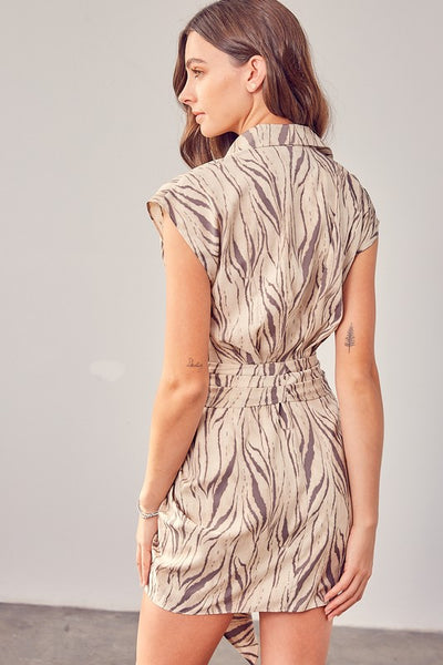 Abstract print front tie mini dress