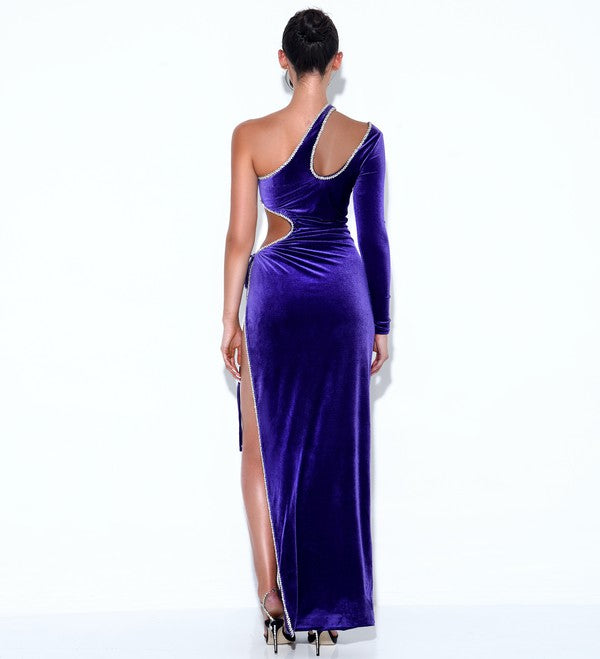 Miss. Circle Sienna Purple One Sleeve Crystal Velvet Gown