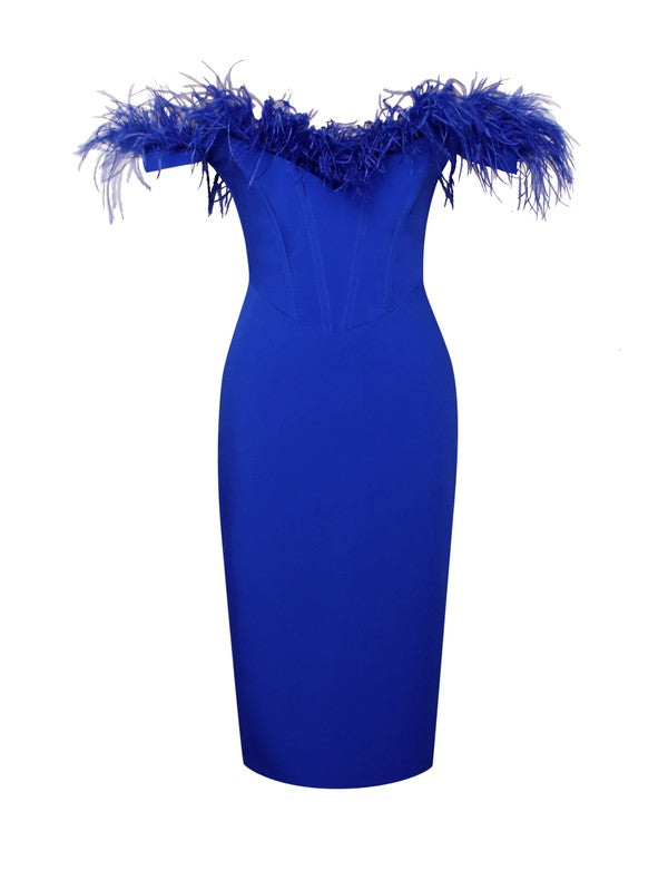Miss. Circle Ophelia Royal Blue Feather Corset Dress