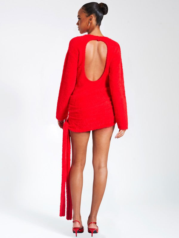 Miss. Circle Keira Red Knit Long Sleeve Backless Sweater Dress