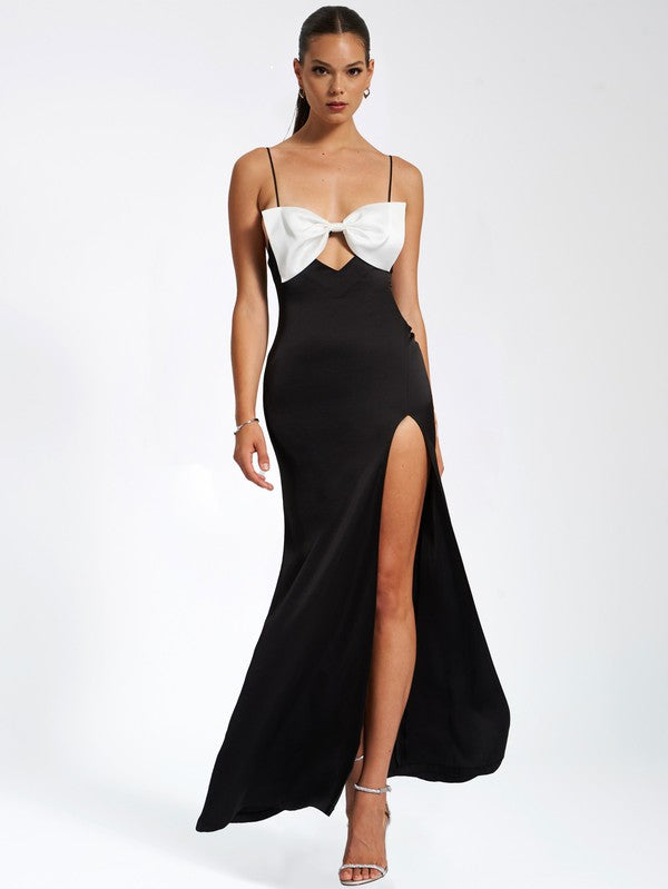 Miss. Circle Eleanor Black and White Bow Satin Gown