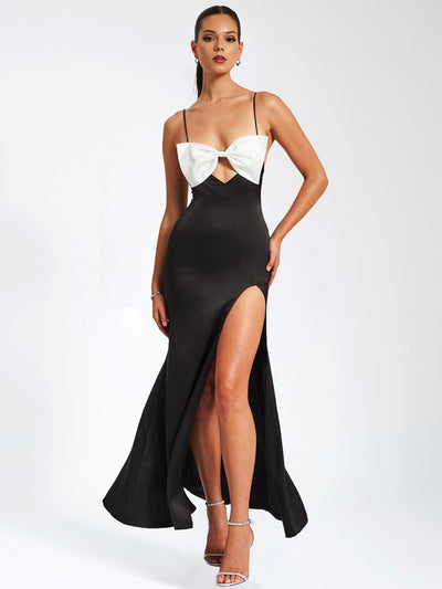 Miss. Circle Eleanor Black and White Bow Satin Gown