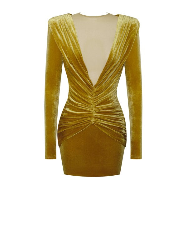 Miss. Circle Carey Gold Velvet Long Sleeve Mini Dress