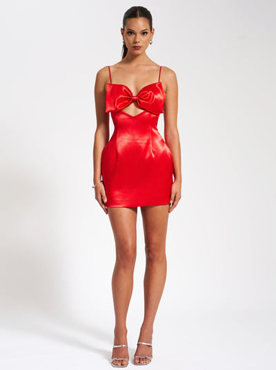 Miss. Circle Xyla Red Satin Bow Mini Dress