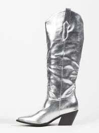 Ulise Knee High Western Boot In Silver Metallic