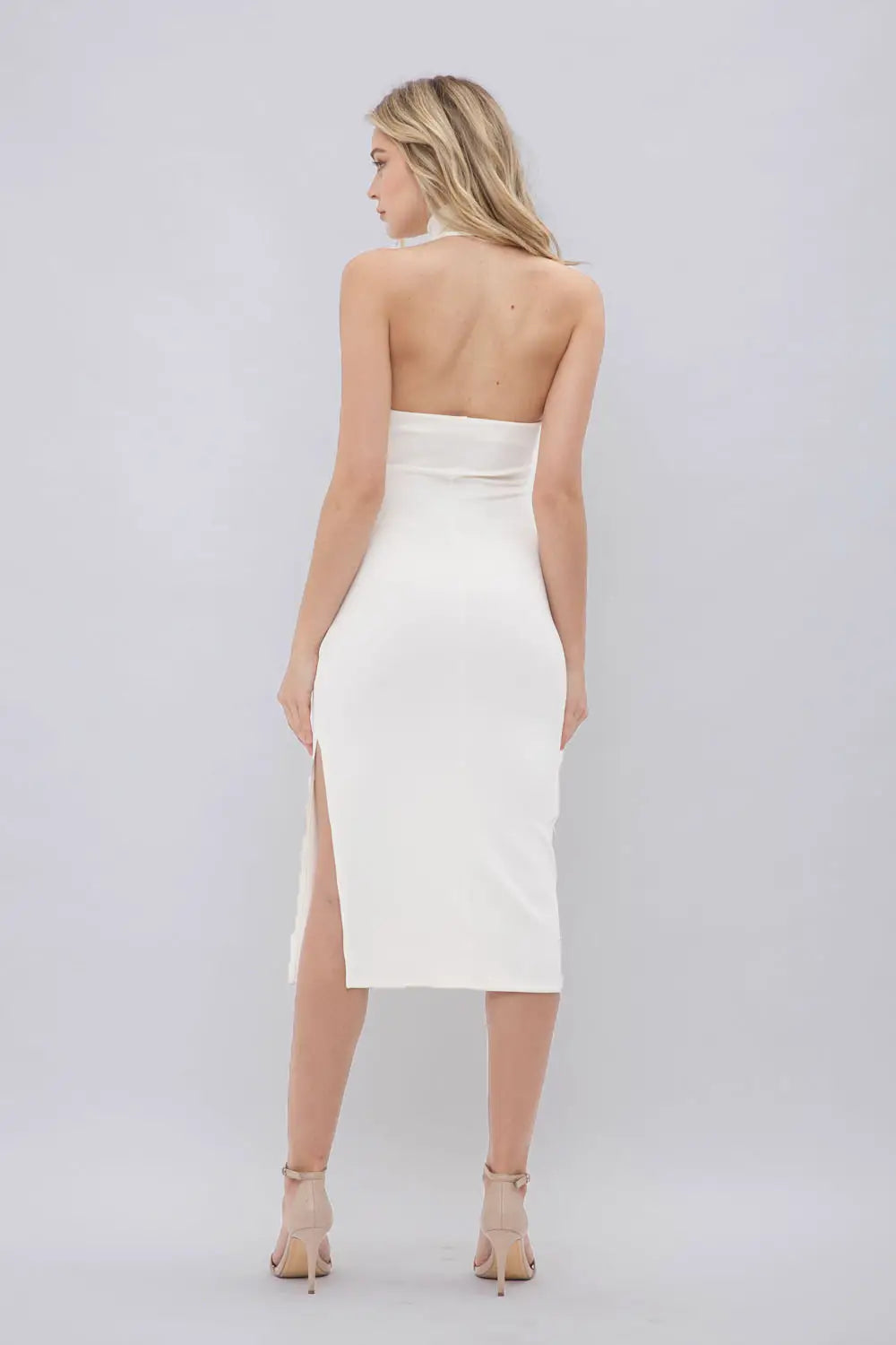 Tracy Halter Turtle Neck Side Slit Midi Dress in Off White *limited*