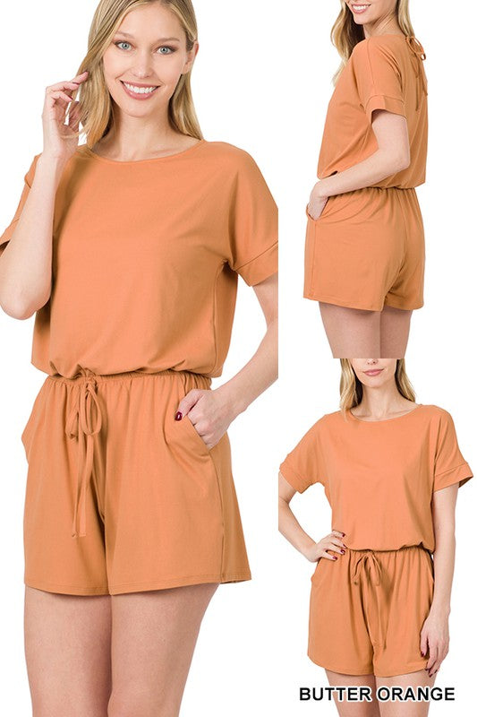 BRUSHED DTY ROMPER WITH POCKETS