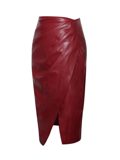 Bria Burgundy Vegan Leather Skirt