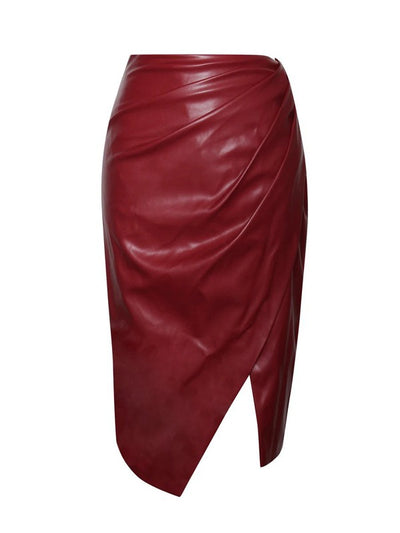 Bria Burgundy Vegan Leather Skirt