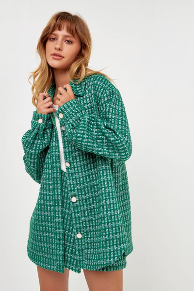 Bella Oversized Green Tweed Button Down Shacket *limited edition*