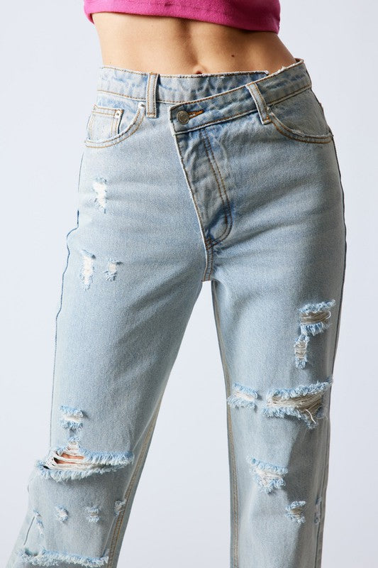 distressed-jeans-ripped-crooked-button-fashionable-jeans-bootcut-shameless-collection