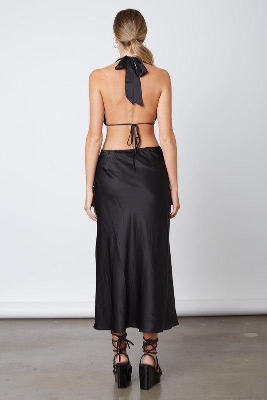black-halter-neck-satin-sleek-sexy-midi-dress-cutout-fashion-dress-style-shameless-collection