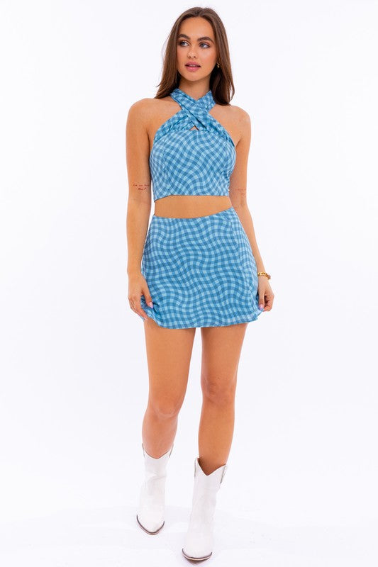 Bias Checker Print Mini Skirt