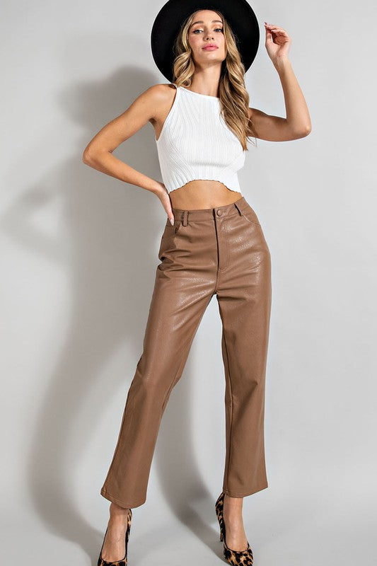 brown-camel-coco-faux-leather-vegan-straight-leg-cropped-pants