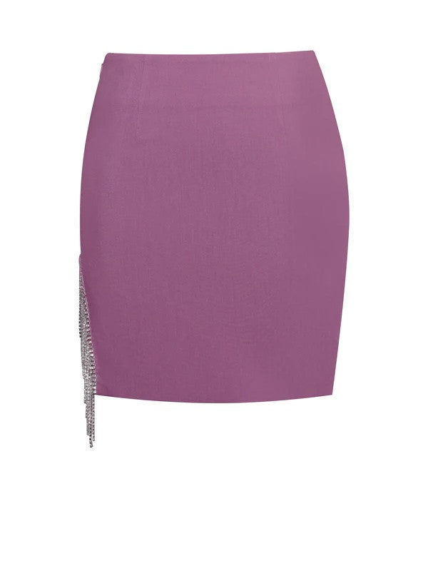 Tate Mauve Pink Crystal Fringe Mini Skirt