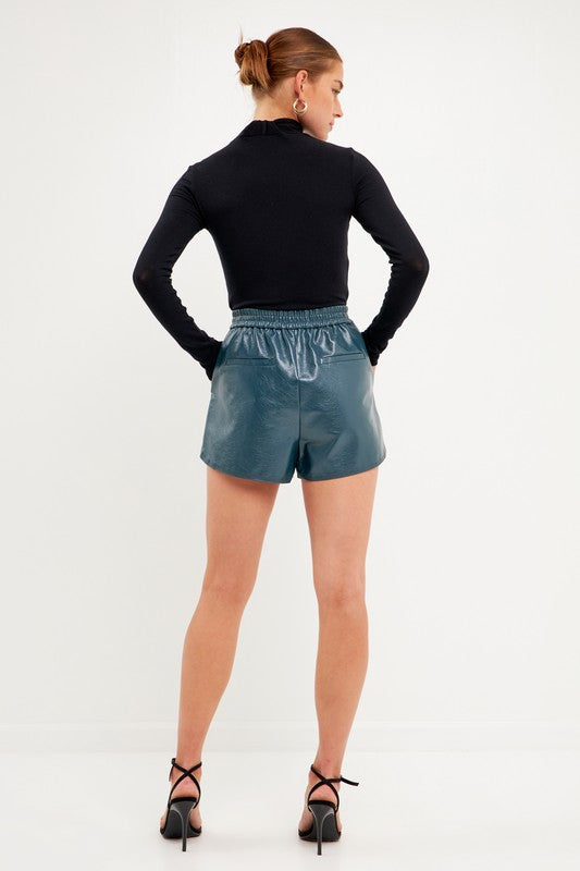 green-faux-pu-leather-shorts-shameless-collection