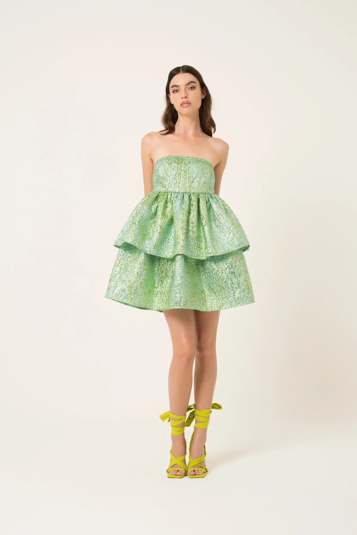 green-strapless-mini-puff-tiered-dress-the-shameless-collection