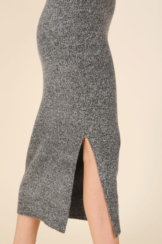 V-neck sweater maxi dress with slit