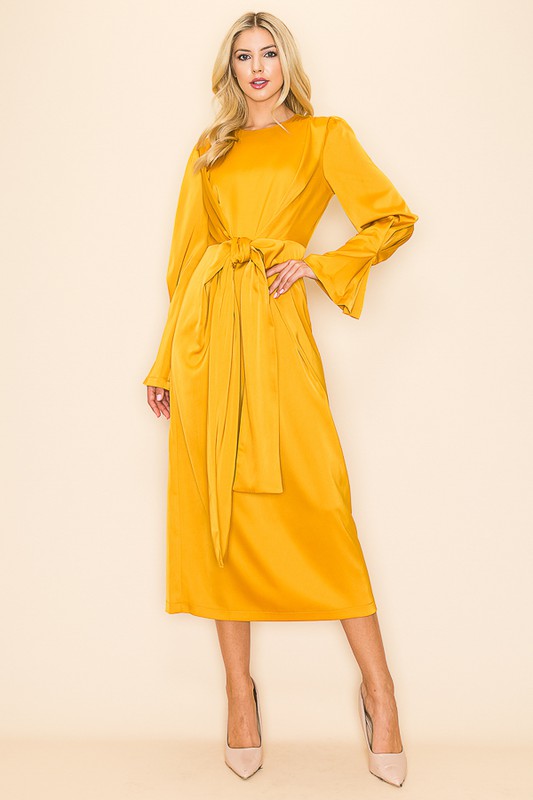 gold-yellow-satin-midi-dress