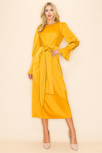 gold-yellow-satin-midi-dress