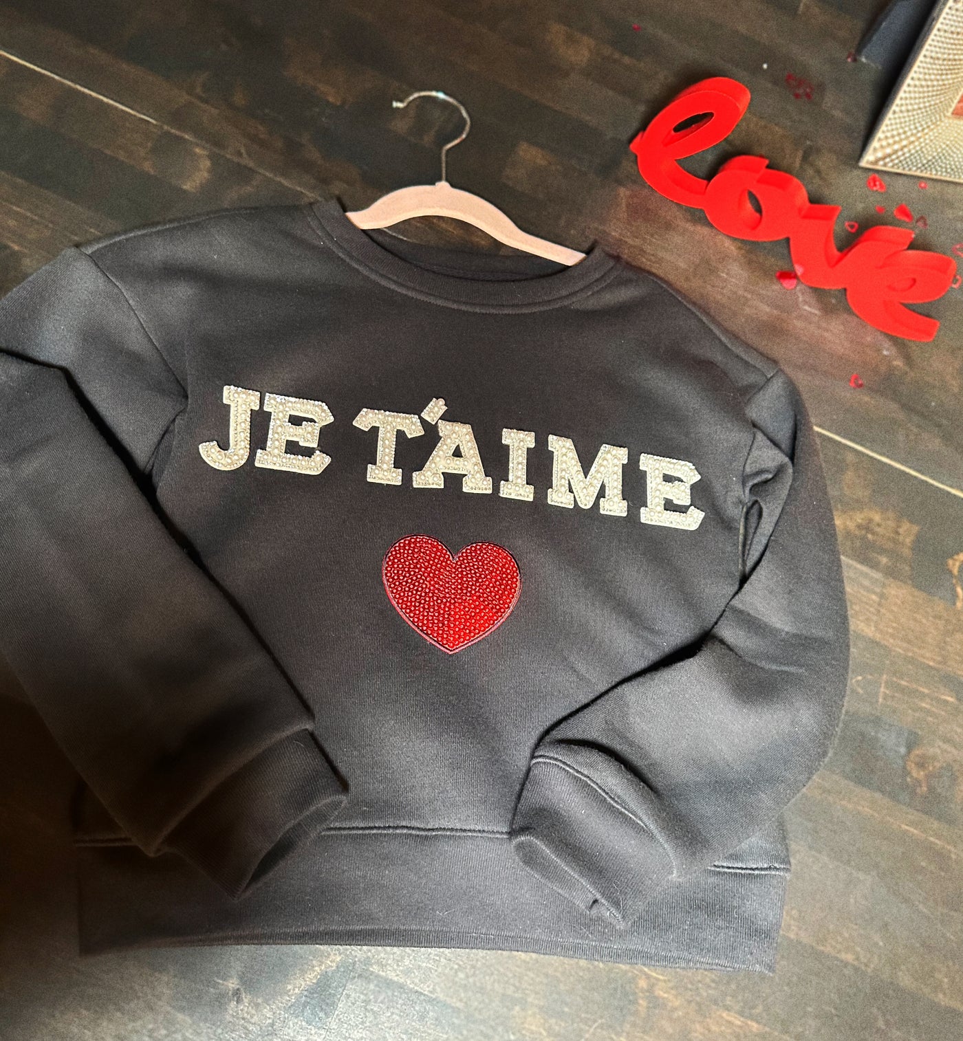 Je T'aime Mini Crewneck Pullover With Pearl Beaded Letter for Kids