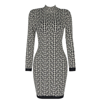 little-black-dress-white-and-black-jacquard-pattern-high-fashion-best-dressed-sexy-bodycon-long-sleeve-dress-shameless-collection