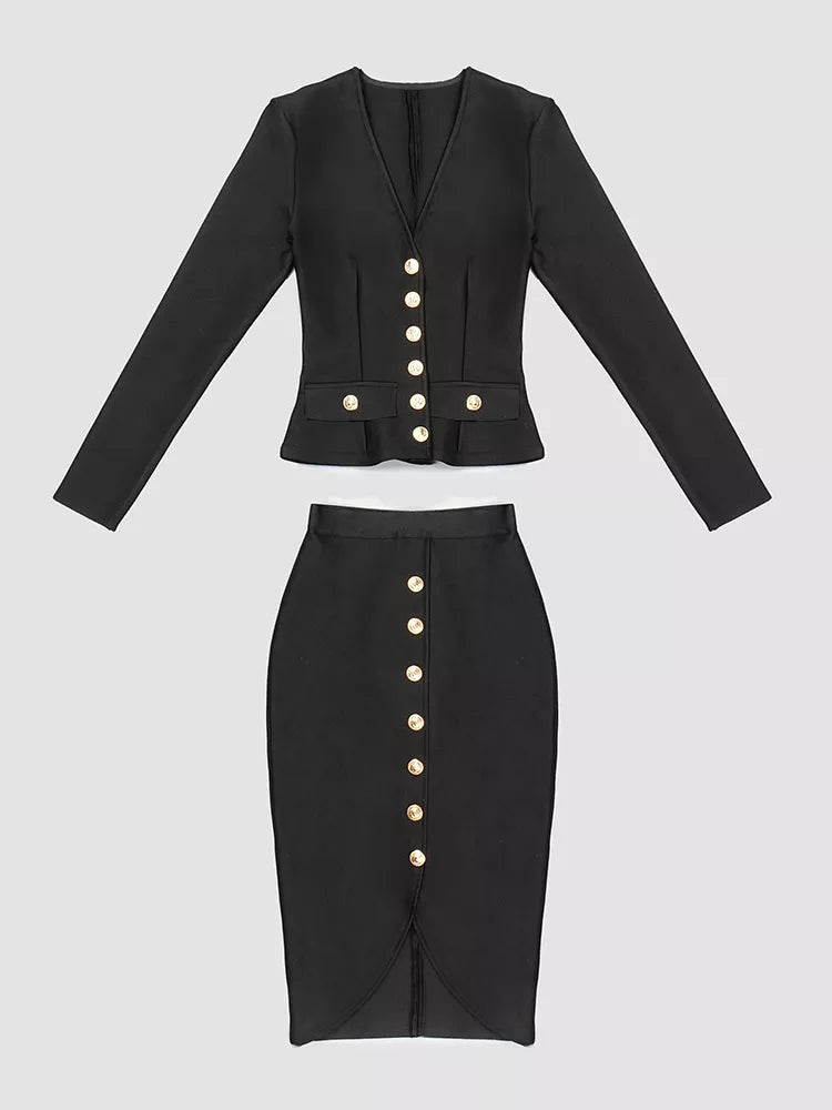 Elle Runway Black Skirt Suit Set