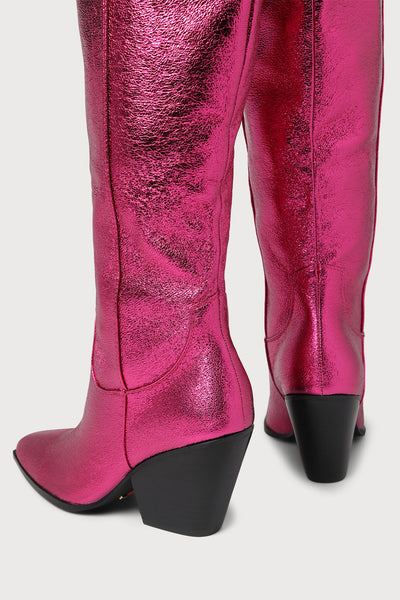 Colson Pink Crinkle Metallic Western Knee High Boots