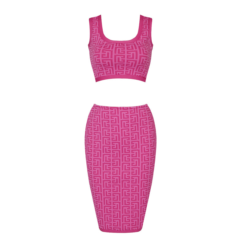 fuchsia-hot-pink-two-piece-set-bodycon-bandage-style-with-midi-skirt-and-tank-crop-top