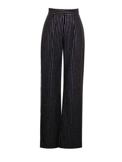 Taelyn Black Crystal Striped Trouser Pants