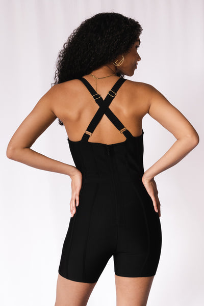 black-bandage-corset-romper-cross-back-adjustable-straps-shameless-collection