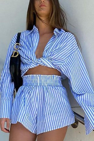 Cape May Striped Two Piece Button Down and Short Set *limited*