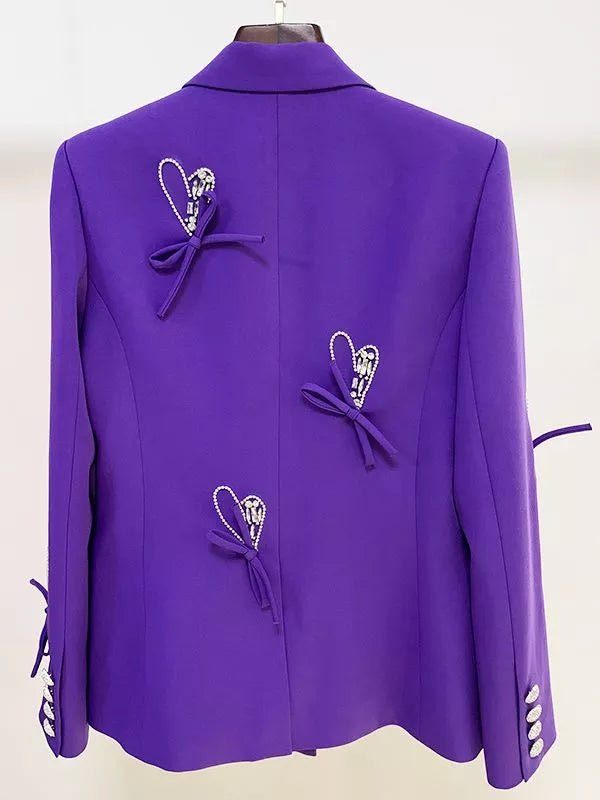 Crazy For You Purple Full Length Blazer with Heart and Crystal buttons