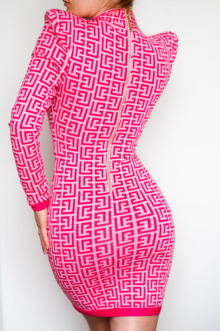 Leona Geometric Bandage Bodycon Long Sleeve Mini Dress