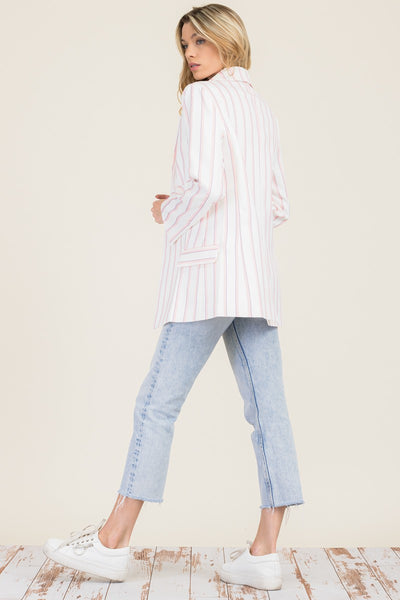 Cali Oversize Pin Stripe White and Pink Blazer